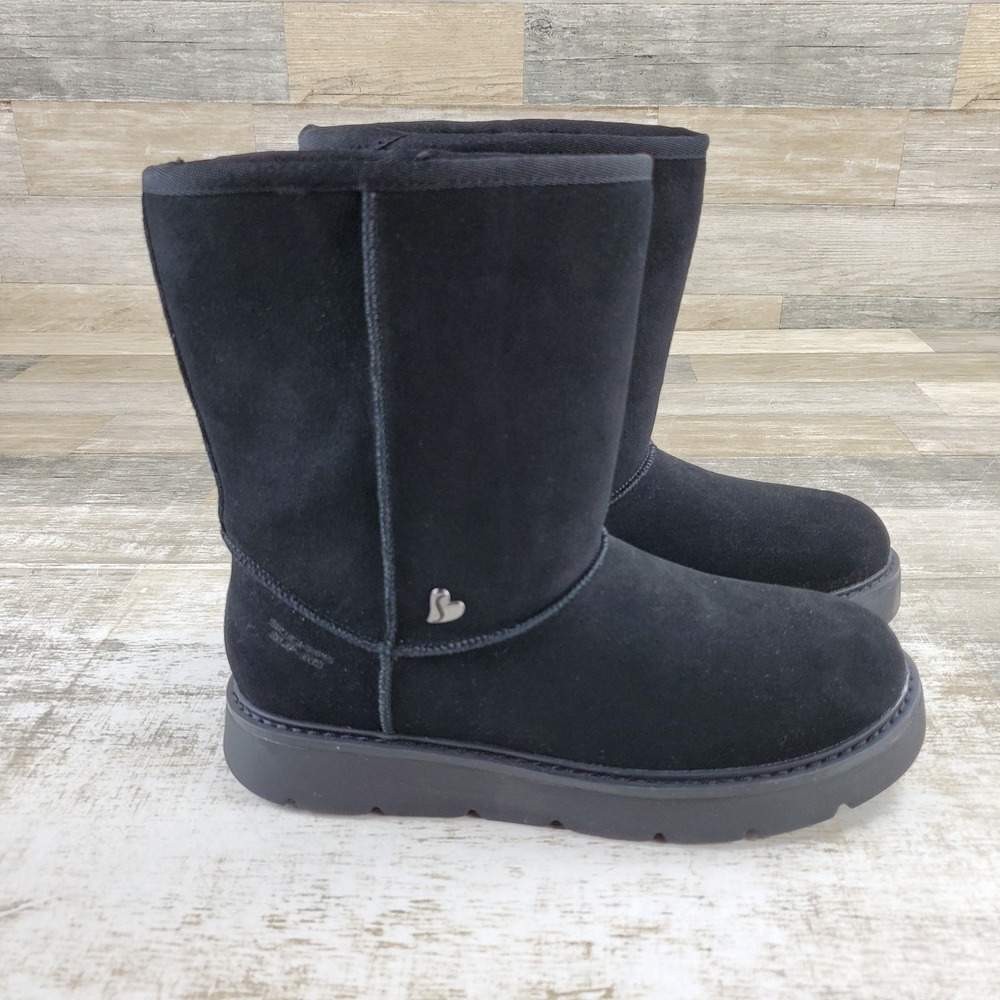 Skechers Slip Ins Keepsakes Cozy Mid Womens Ankle Boots Sz 8 Black Suede Pull On
